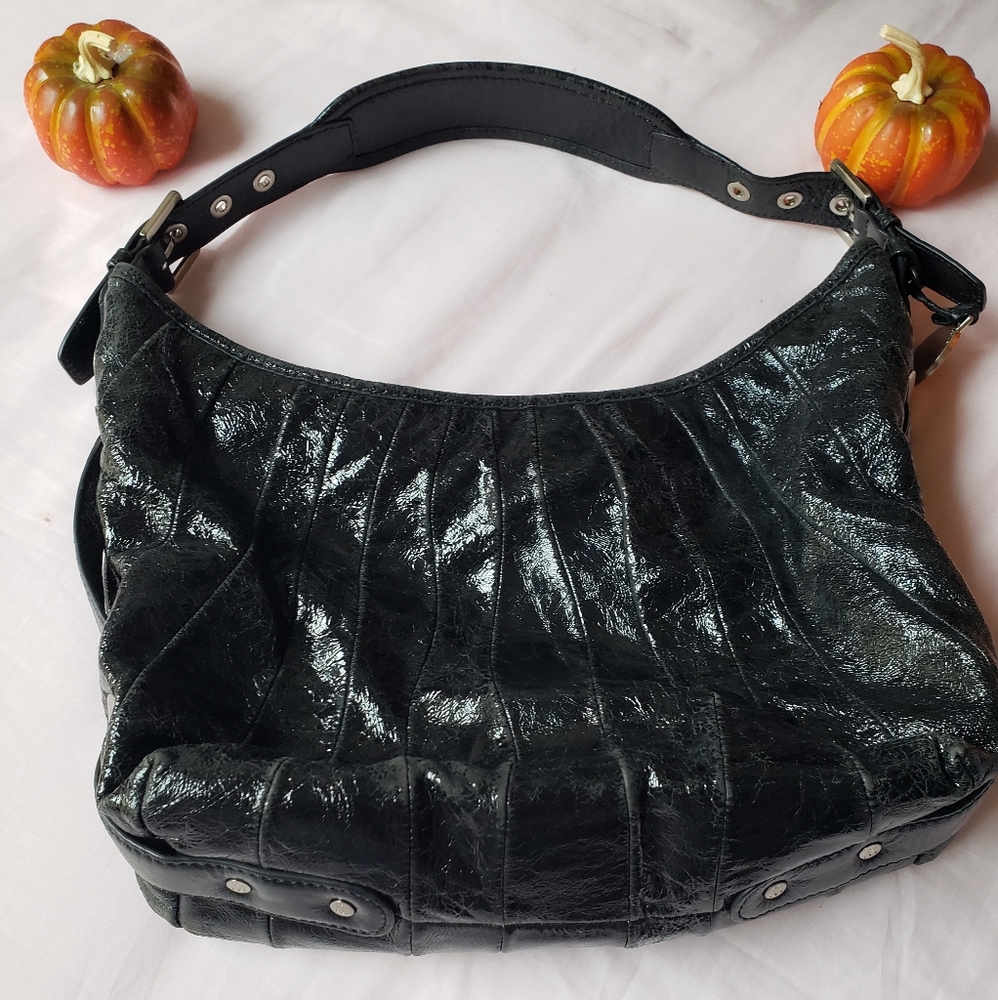 SW Blk Pattern Leather Hobo Purse